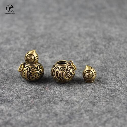 Vintage Copper six character truth in Tibetan Gourd Incense inserted Figurine Tea Set key chain home Ornament Desk Decorations