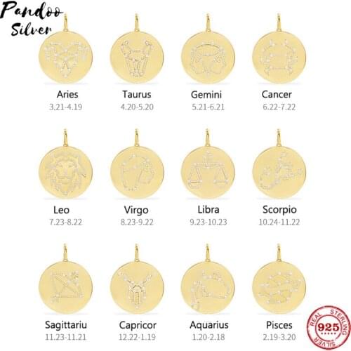High Quality S925 Sterling Jewelry 1:1 Copy,Constellation Necklace Yellow Silver,Libra Scorpio Sagittarius Capricorn Aquarius