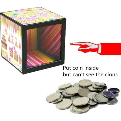 Funny Gadgets Flash Light Up Magic Box Piggy Bank Close Up Magic Trick Money Box Props Coin Disappear Toy Halloween Decorations