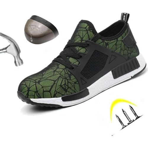 Safety Shoes Men Breathable Mesh Lace Up Steel Toe Anti Smashing Puncture-resistant Indestructible Work Boots Large Size 36-46