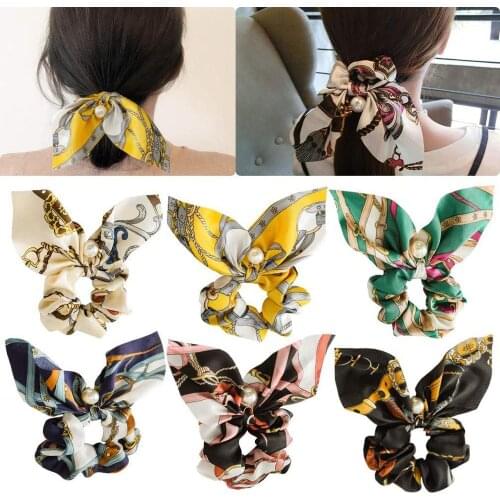 Fashion Women Summer Bear Hair Ribbons Casual Floral DIY Bow Streamers Hair Scrunchies Horsetail Tie Head Wrap Hair Accessories