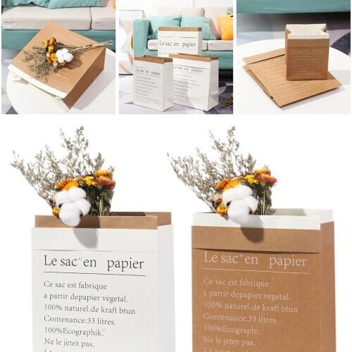 1PC New Double Layers Vase Flowerpot Kraft Paper Bag Storage Basket Sundries Organizer Home Decor Desktop Ornament Party Supply