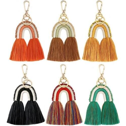 1Pcs Weaving Rainbow Tassel Keychain Boho Handmade Key Holder Keyring Macrame Bag Charm Car Hanging Jewelry Accessories Gifts