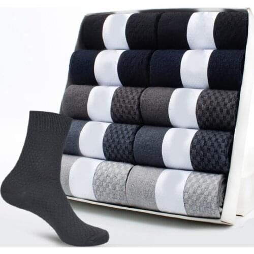 10 Pairs/Lot Men Bamboo Fiber Socks Set Business Mens Office Formal Dress Long Socks For Summer Gift Plus Size EUR 39-45