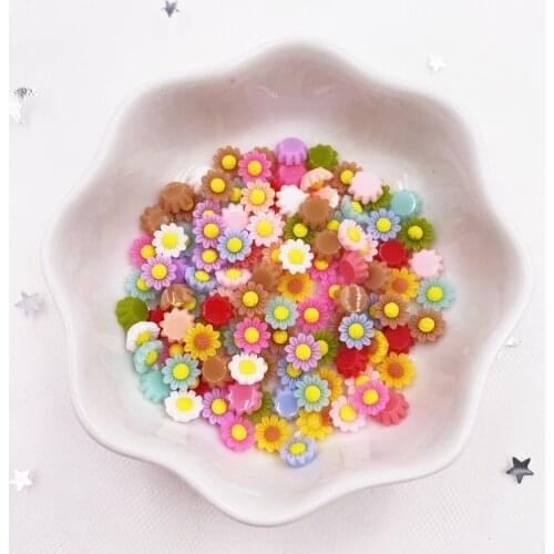 100pcs Resin Colorful 6mm 3D Sun Flower Flatback Stone Applique DIY Wedding Scrapbook Embellishment Manicure Accessories Craft