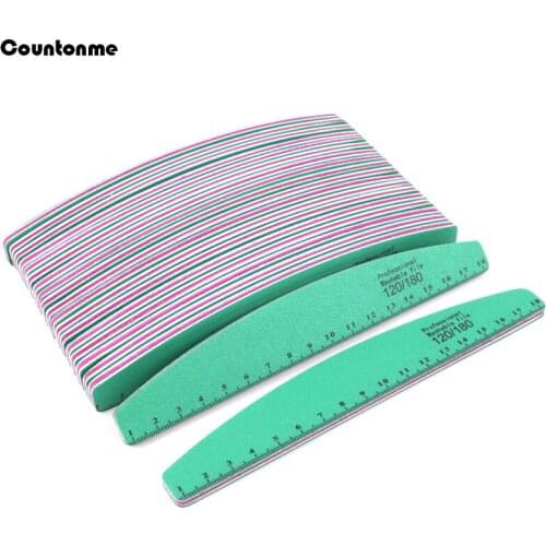20 Pcs Sandpaper Boat Nail File 120/180 Green Sanding Polisher Size Marked Buffer Block Washable UV Gel Polisher Mancicure Tools