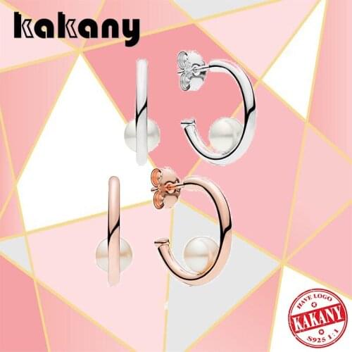 2021 New Fashion 100% S925 Sterling Silver Rose Gold Pearl Circle Moon Glacier Earrings Original Diy Jewelry Suitable For Women