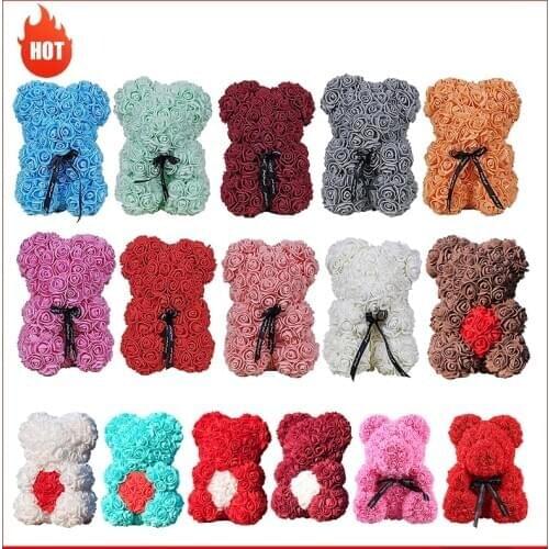 24cm Teddy Bear Flowers PE Artificial Rose Bear Party Wedding Decoration Romantic Valentines Day Gifts Red Pink Dropshipping