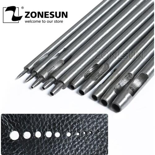 ZONESUN DIY Hollow Leather Punch Tool Watch Belt Handwork Hole Cutting Steel Puncher Hole Punch Alloy Tool 10 Pcs / set