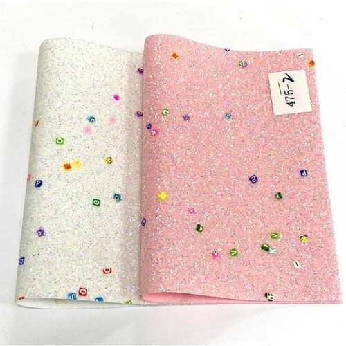135x30cm Sequins Multicolored Shiny Chunky Glitter Faux Leather Fabric Sheet for Making Hair Bow/DIY Accessories