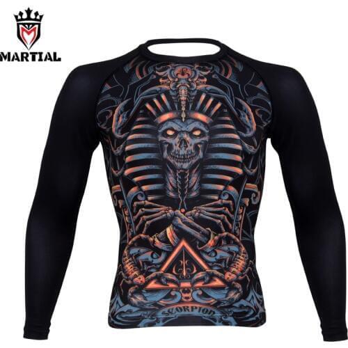 Martial:Scorpio sublimation mma rashguards bjj jersey boxing compression tights running t shirt men sport top