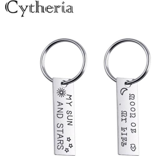 Dog tag moon on my life Keychains for Lovers my sun and stars Keyring for couple pendants Key Holder car Key Finder silver color