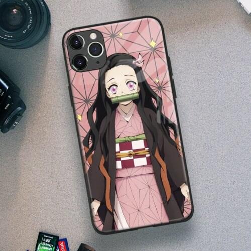 Nezuko Kamado Kimetsu No Yaiba Anime Soft TPU Glass Phone Case for IPhone SE 6s 7 8 Plus X Xr Xs 11 12 Mini Pro Max Samsung