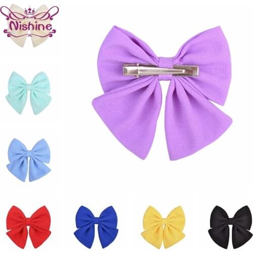 11*11 CM Candy Color Chiffon Bowknot Infant Hairpins Cute Handmade Bows Duckbill Clip Sweet Hair Accessories Photography Props