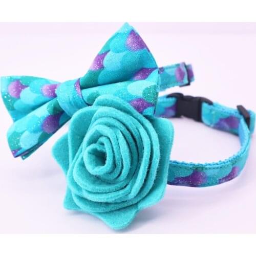 Blue dream Cat Collar Bow Tie with Flower , Plastic Buckle Big and Small Cat Collar Pet Accessories