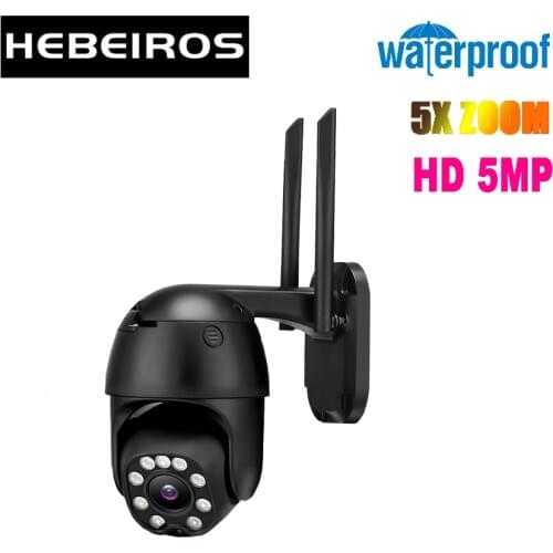 Hebeiros 5MP Auto Motion Tracking Wifi Camera IP66 Waterproof Outdoor 5x Optical Zoom Color Vision Security CCTV IP PTZ Camera