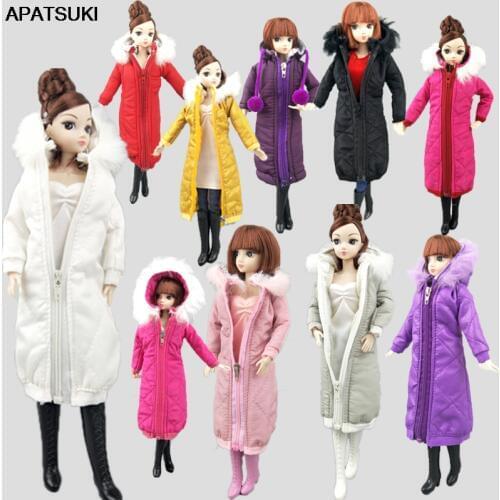 Pretty Long Coat Cotton Dress for Barbie Doll Clothes Parka For 1/6 BJD Doll Kids Toy Winter Wear Jacket Dolls Accessories