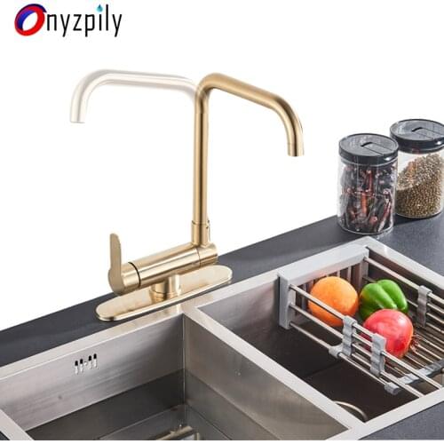 Onyzpily Brushed Golden Kitchen Basin faucet with 10 inch cover 360 Rotation Sink Faucet Deck Mounted Faucet Cold and Hot Mixer