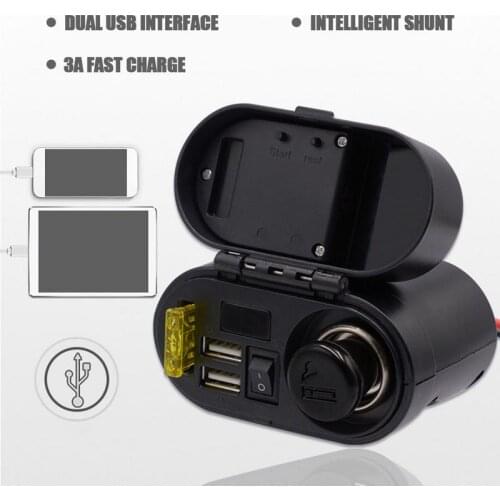 Multi-function Motorcycle USB Mobile Phone Charger With Waterproof Dustproof Cover Voltage Timetable Display Fused Power Cord DD
