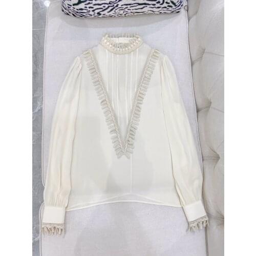 Fashion ladies 2021 new long sleeve sexy casual solid color embroidered shirt 1103