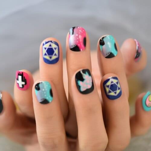 Cartoon Pattern Magic Teens For Gels Nails Press On Nails Short Square Design Supplies For Professionals Wholesale Fingernails
