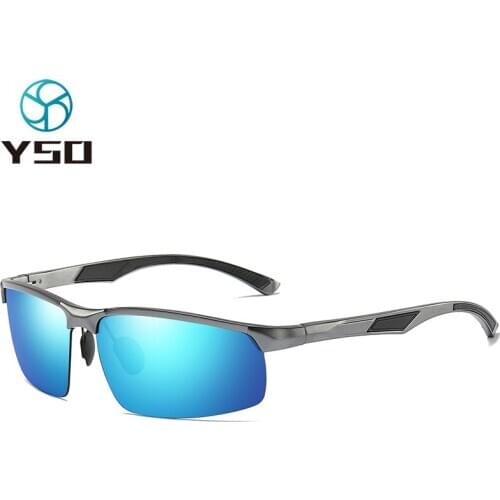 YSO 2020 Blue Polarized Sunglasses For Men Aluminium Mag Frame UV400 Protection Car Driving Glasses Men Sports Sunglasses 8001