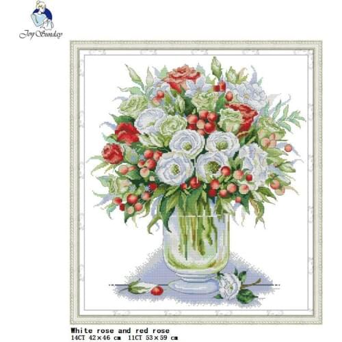 White rose and red rose vase cross stitch kit 14ct 11ct needle and thread embroidery set DIY handmade needlework embroidery kit