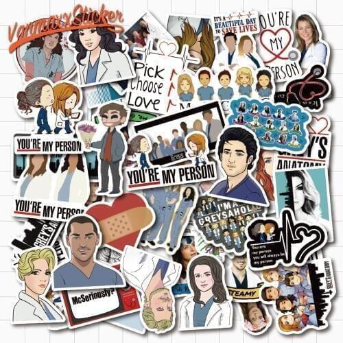 VANMAXX 50 PCS Greys Anatomy Hot American TV Drama Stickers Waterproof PVC Decal for Laptop Helmet Bicycle Luggage Phone Case