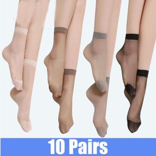 10 Pairs Summer Ultra-thin Transparent Glass Socks Short Socks Womens Girl Ankle Silk Crystal Smooth Non-slip Suitable Socks