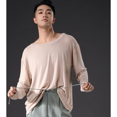 Latin Dance Performance Clothes MenS Adult National Standard Dance Round Neck Loose Tops Latin Dance Practice Clothes DQS7898