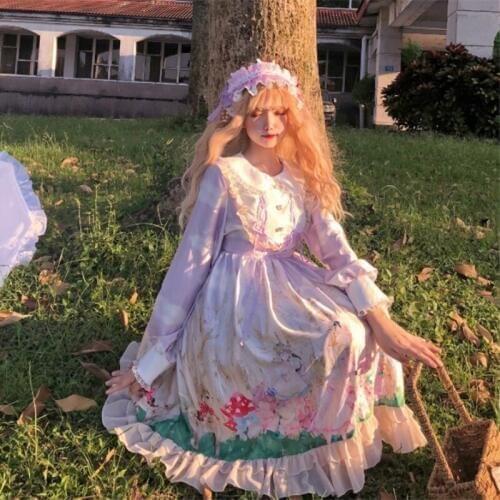 Autumn sweet Lolita dress palace princess cute Angel Forest Soft Girl Japanese Doll Collar Girl Op Dress cos maid Costumes