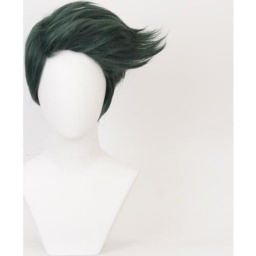 JOJOs Bizarre Adventure Golden Wind Rohan Kishibe Short Green Synthetic Hair Cosplay Wig + Wig Cap