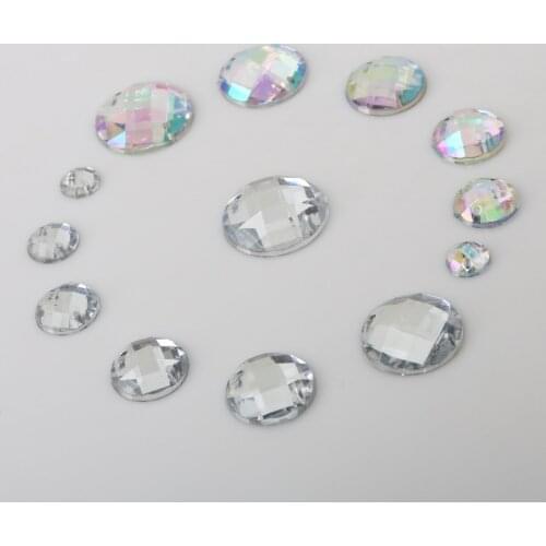 100pcs 8-20mm Acrylic Clear AB Flatback Sew On Rhinestones Wedding Diamond Buttons Strass Round Crystal Stones For Garment Decor