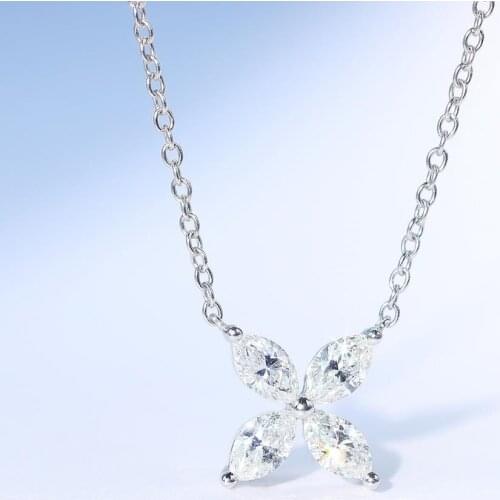 CHARLINLIOL Luxury 925 Sterling Silver Clover Zircon Pendant Necklace Choker Short Necklaces Bridal Wedding Accessory Jewelry