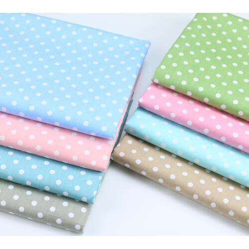 100% cotton twill cloth GREEN PINK GREY BLUE CAMLE white dots 6mm fabric for DIY crib bedding cushion patchwork handwork decor