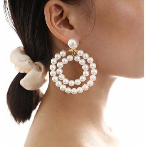 Earrings Fashion Jewelry 2020 Temperament All-match Beaded Double Circle Simple Retro Style Punching Womens Costume Jewelry