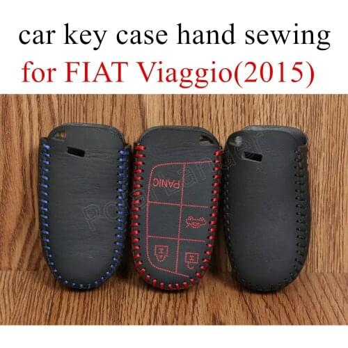 Only Red fit for FIAT Viaggio(2015) car key case Genuine leather Hand sewing car key cover DIY car styling best selling