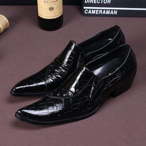 Mens shoes luxury brand high heels black prom dress wedding Oxford shoes for men snake skin elegant office mans shoes male gents
