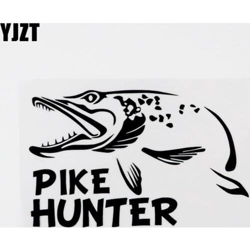 YJZT 15CM×9.3CM Funny Pike Hunter Fish Vinyl Animal Car Sticker Decal Black/Silver 8C-0644