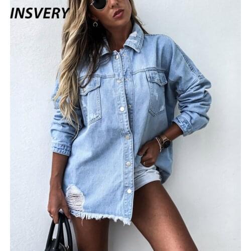 New Denim Jacket Coat Women Turn Down Collar Pocket Button Jacket For Women Long Sleeve Loose Solid Autumn Winter Coats 2021