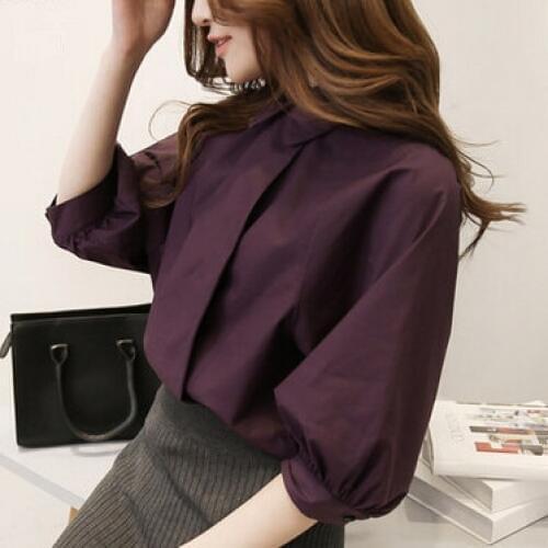 New Fashion Ladies' elegant quality women blouse vintage half sleeve turn down collar women shirt casual slim tops