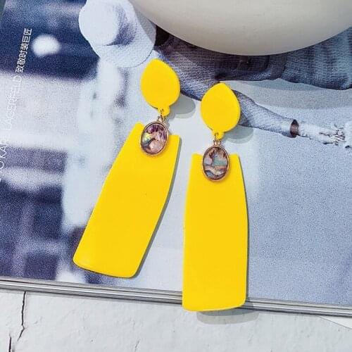 Origin Summer Statement Yellow Resin Geometric Earrings for Women Trendy Temperament Big Square Long Dangle Earrings Pendientes