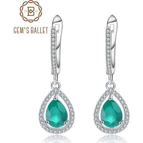 GEMS BALLET Natural Water Drop Green Agate Gemstone Earrings 925 Sterling Silver Vintage Drop Earrings for WomenFine Jewelry