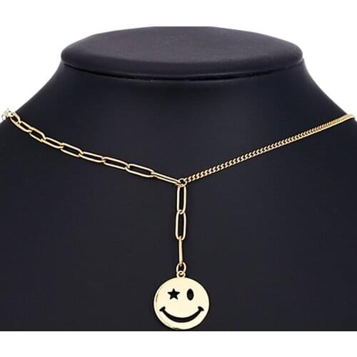 ZHINI Gothic Style Smile Face Pendant Necklaces for Women 2021 Boho Vintage Gold Color Long Choker Necklace Party Jewelry