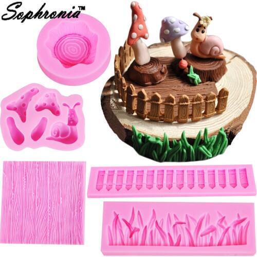 10PCS/SET 5PCS Fence Bark Texture Snail Mushroom Fondant Silicone Mold Animal Candy Chocolate Grass Decorating Tool C171
