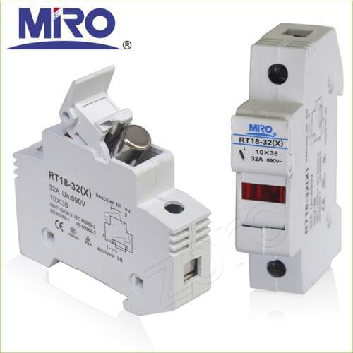 10Pcs/Lot Fuse Base Fuse Holder RT18-32X with LCD led light Suit for 10 x 38 RO15 RS15