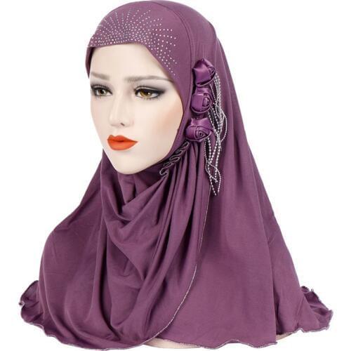 2020 Malaysia Muslim Hijab Scarf Solid Cotton flower diamond shawl women headscarf ready to wear hijab musulman femme foulard