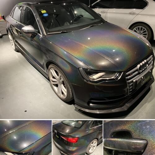 3m x 1.52m Holographic Rainbow Laser Black Car Hood Roof Body Vinyl Wrap Roll Decals Car Stickers Film Sheet Decals