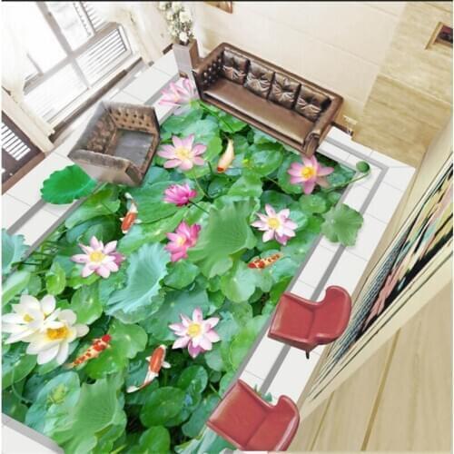 Large custom flooring 3d high-definition three-dimensional lotus floor tiles wallpaper for walls 3 d papel de parede wallpaper