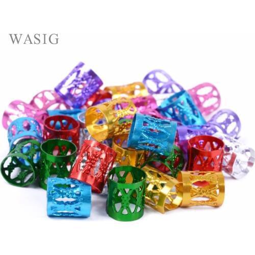 50 Pcs/Lot #Pink #Red #Blue #Golden #Silver Mixed Dreadlock Beads Adjustable Hair Braids Cuff Clip 8MM Hole Micro Ring Beads